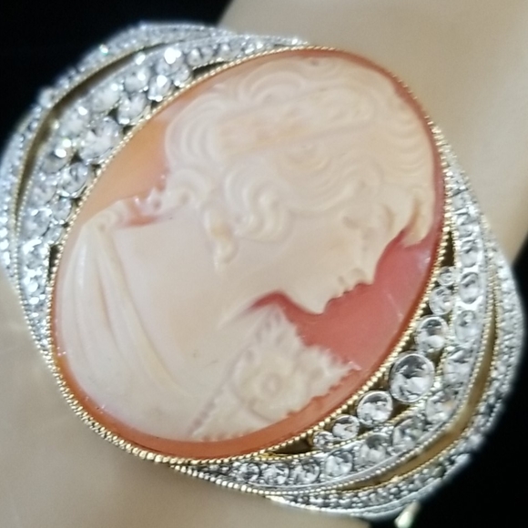 Amedeo Cameo Rhinestone Gold Tone Cuff Bracelet - Picture 16 of 16